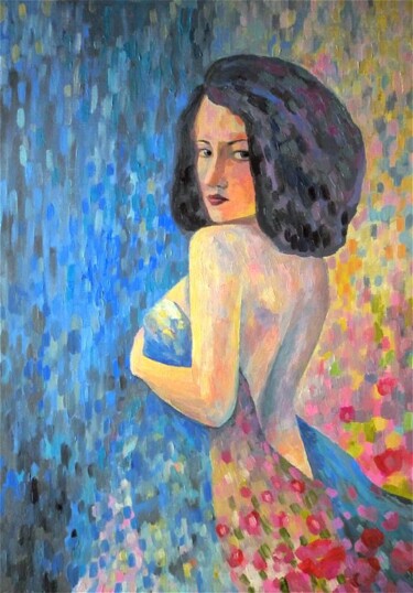 Malerei mit dem Titel "A girl with a naked…" von Irina Zhigalova, Original-Kunstwerk, Öl Auf Andere starre Platte montiert