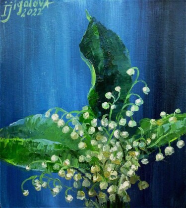Картина под названием "Букет ландышей" - Ирина Жигалова, Подлинное произведение искусства, Масло Установлен на Другая жестка…