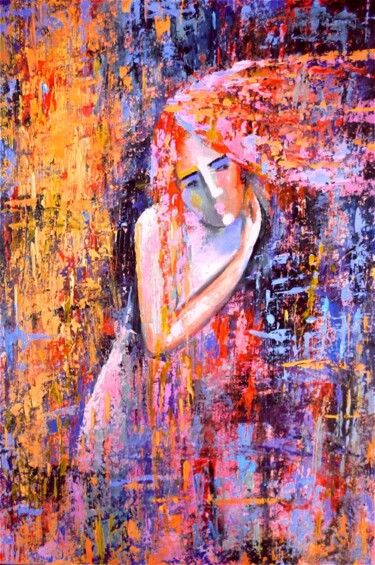 Картина под названием "Девушка с золотыми…" - Ирина Жигалова, Подлинное произведение искусства, Масло Установлен на Другая ж…