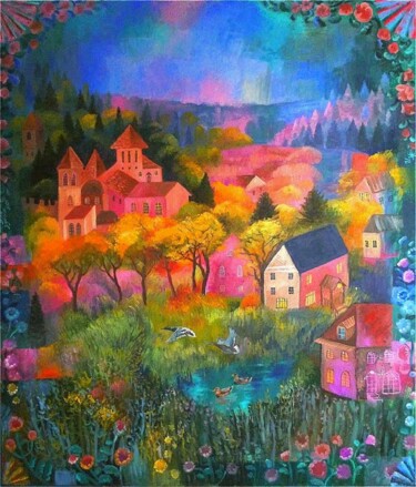 Peinture intitulée "Малиновая долина" par Irina Zhigalova, Œuvre d'art originale, Huile Monté sur Châssis en bois
