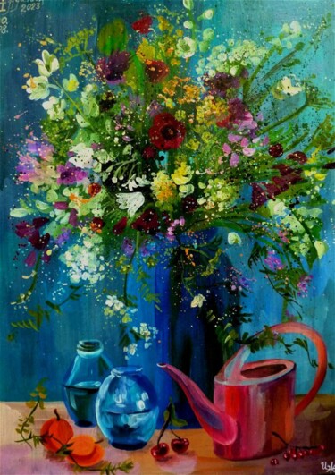 Картина под названием "Летний букет" - Ирина Жигалова, Подлинное произведение искусства, Акрил
