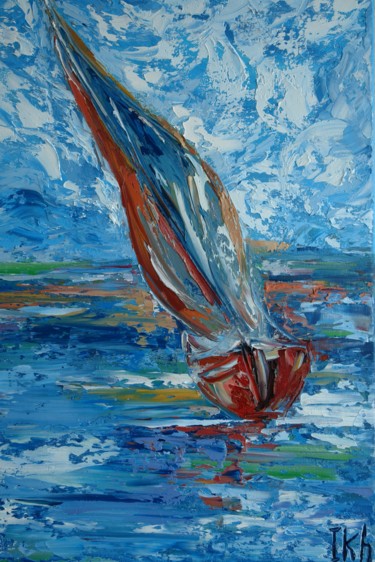 Painting titled "Sea storm, oil pain…" by Iryna Khmelevska, Original Artwork, Oil Mounted on Wood Stretcher frame