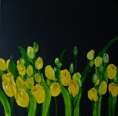 Painting titled "Yellow tulips, oil…" by Iryna Khmelevska, Original Artwork, Oil