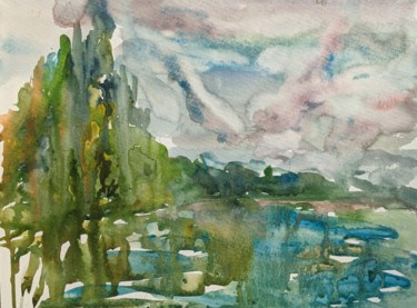 Painting titled "clouds that calm th…" by Irina Kindritska, Original Artwork, Watercolor