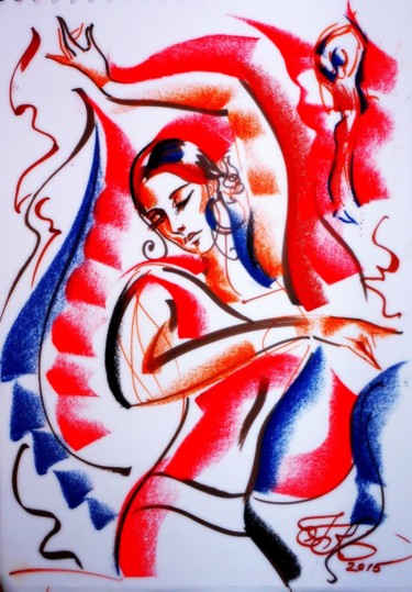 Dessin intitulée "Flamenco I" par Irina Kotova-Carpentier, Œuvre d'art originale