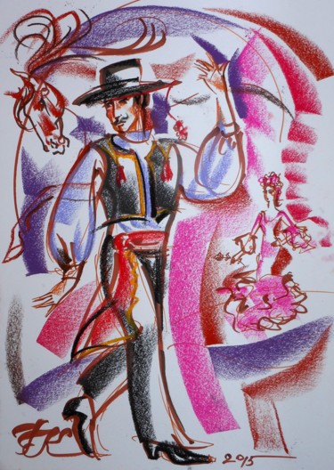 Dessin intitulée "Flamenco III" par Irina Kotova-Carpentier, Œuvre d'art originale, Marqueur