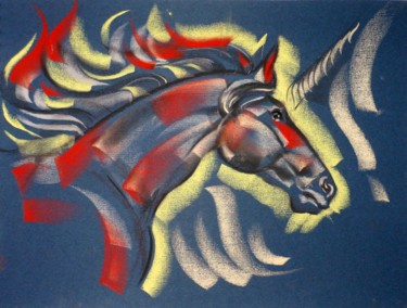 Drawing titled "La Licorne de Feu" by Irina Kotova-Carpentier, Original Artwork, Pastel