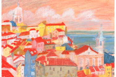 Peinture intitulée "Portugal Houses" par Irina Kovaleva, Œuvre d'art originale, Pastel