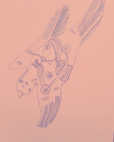 Drawing titled "Rose Bird" by Irina Kromm, Original Artwork, Ink