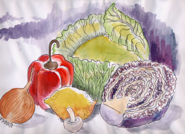 Drawing titled "Vegetables" by Irina Kromm, Original Artwork, Watercolor
