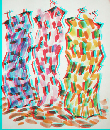 Malerei mit dem Titel "Neboscrapers" von Irina Kromm, Original-Kunstwerk, Aquarell Auf Keilrahmen aus Holz montiert