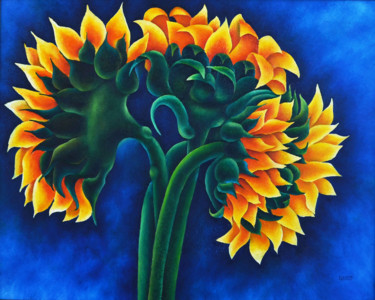 Painting titled "Sunflowers" by Irina Laskin, Original Artwork, Oil