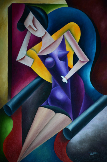 Lady on chair Painting titled "Lady on chair" by Irina Laskin, Original Artwork, Oil