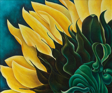 Painting titled "Sunflower" by Irina Laskin, Original Artwork, Oil