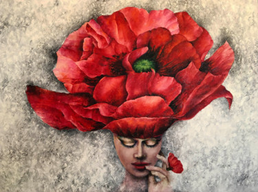 Painting titled "Red poppy" by Irina Laskin, Original Artwork, Oil