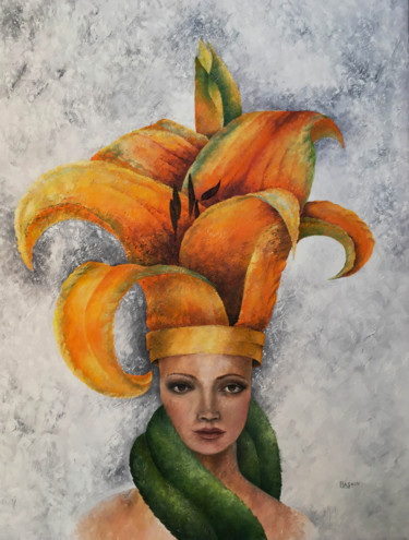 Painting titled "Golden lily" by Irina Laskin, Original Artwork, Oil