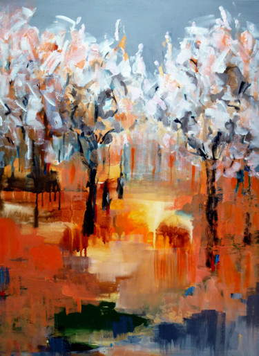 Painting titled "Almond trees" by Irina Laube, Original Artwork, Acrylic