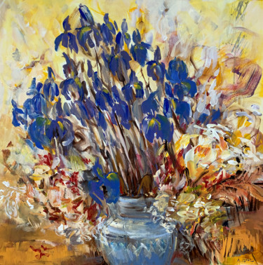 Malerei mit dem Titel "Garden irises" von Irina Laube, Original-Kunstwerk, Acryl