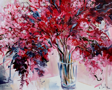 Картина под названием "Red flowers" - Irina Laube, Подлинное произведение искусства, Акрил