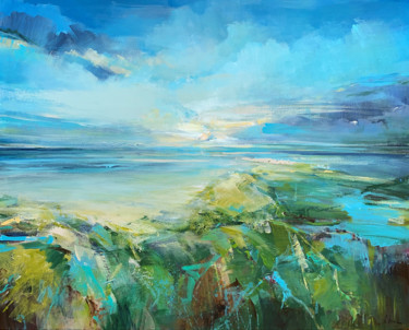 Painting titled "The green beach" by Irina Laube, Original Artwork, Acrylic
