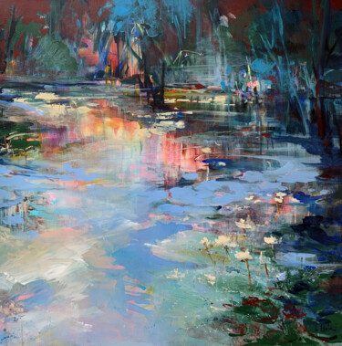 Pintura titulada "Evening at the pond" por Irina Laube, Obra de arte original, Acrílico