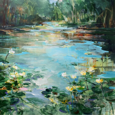 Картина под названием "Forest Lake" - Irina Laube, Подлинное произведение искусства, Акрил