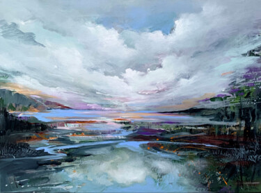 Painting titled "Nordic sky" by Irina Laube, Original Artwork, Acrylic