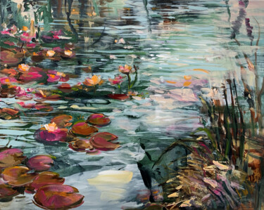 Painting titled "Pink water lilies" by Irina Laube, Original Artwork, Acrylic