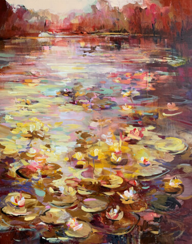 Peinture intitulée "At a pond" par Irina Laube, Œuvre d'art originale, Acrylique
