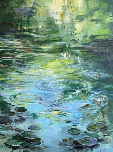 Painting titled "Forest brook II" by Irina Laube, Original Artwork, Acrylic