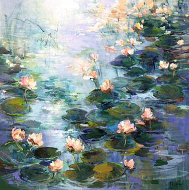 Malerei mit dem Titel "Lily pond" von Irina Laube, Original-Kunstwerk, Acryl