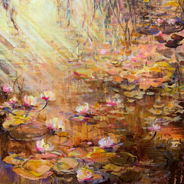 Malarstwo zatytułowany „Water lily pond at…” autorstwa Irina Laube, Oryginalna praca, Akryl