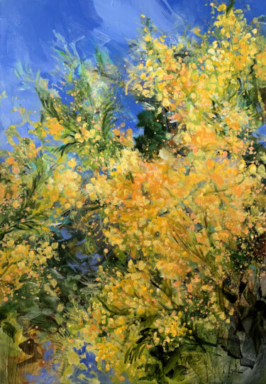 Malarstwo zatytułowany „Mimosa flowers” autorstwa Irina Laube, Oryginalna praca, Akryl