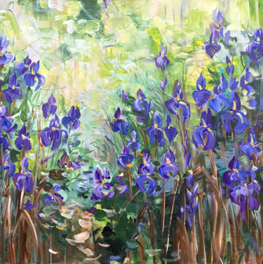 Картина под названием "Blue irises" - Irina Laube, Подлинное произведение искусства, Акрил