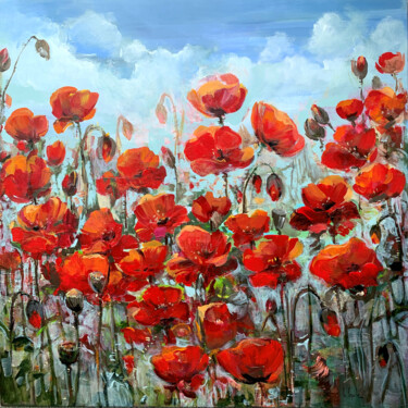 Painting titled "Poppy flowers" by Irina Laube, Original Artwork, Acrylic