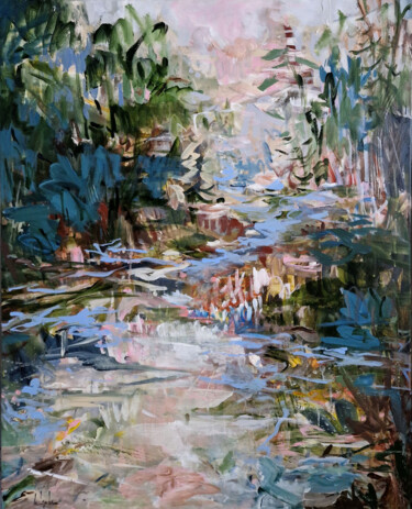 Painting titled "Forest creek" by Irina Laube, Original Artwork, Acrylic