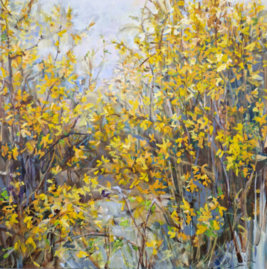 Painting titled "Bloomimng forsythia" by Irina Laube, Original Artwork, Acrylic