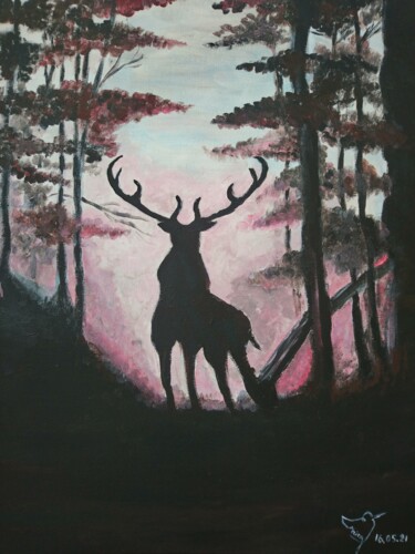 Painting titled "Deer at dawn" by Irina Loskutova, Original Artwork, Acrylic