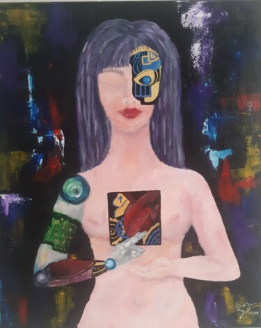 Картина под названием "I'm robot?" - Ирина Лоскутова, Подлинное произведение искусства, Акрил Установлен на Деревянная панель