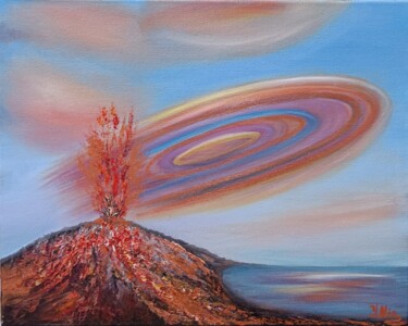 Schilderij getiteld "Volcano on the isla…" door Irina Minevich, Origineel Kunstwerk, Olie