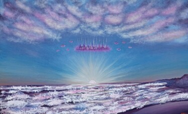 Peinture intitulée "Sunset over the sea…" par Irina Minevich, Œuvre d'art originale, Huile