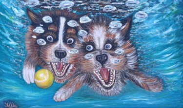 Schilderij getiteld "Diving for a tennis…" door Irina Minevich, Origineel Kunstwerk, Olie