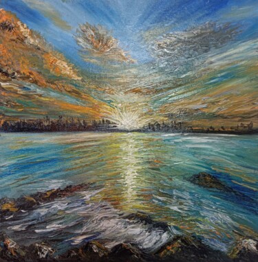 Painting titled "Sea sunset in Haiti" by Irina Minevich, Original Artwork, Oil