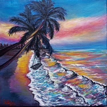 Painting titled "Night sunset on the…" by Irina Minevich, Original Artwork, Oil