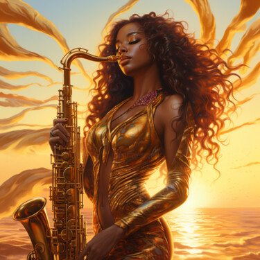 Arte digital titulada "Woman with  saxopho…" por Irina Minevich, Obra de arte original, Acrílico