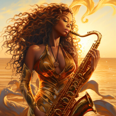 Arte digitale intitolato "Woman with a saxoph…" da Irina Minevich, Opera d'arte originale, Acrilico