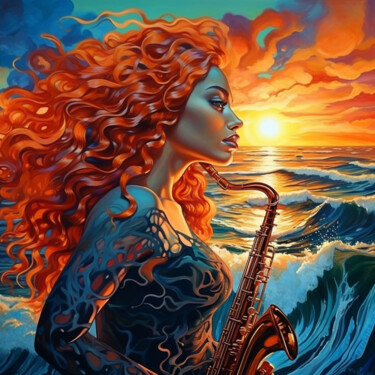 Artes digitais intitulada "Woman with a saxoph…" por Irina Minevich, Obras de arte originais, Acrílico
