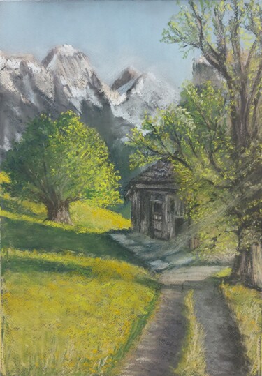 Schilderij getiteld "House in the Alps.…" door Irina Nikulina, Origineel Kunstwerk, Pastel