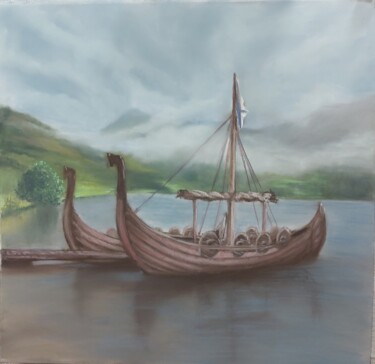 Malerei mit dem Titel "Viking boat. Истоки" von Irina Nikulina, Original-Kunstwerk, Pastell