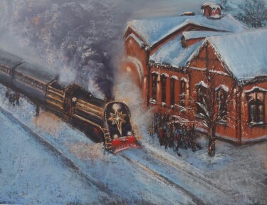 Painting titled "Train to childhood.…" by Irina Nikulina, Original Artwork, Pastel